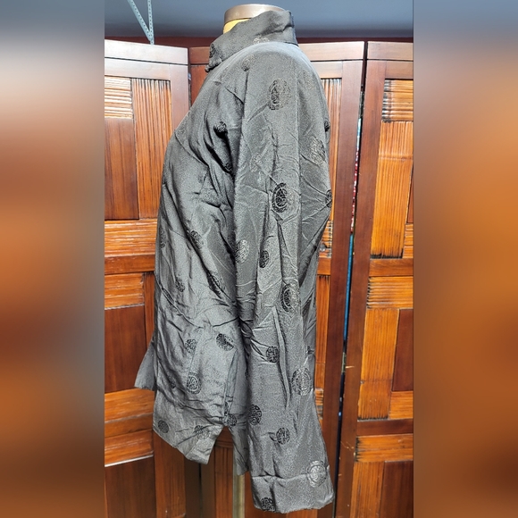 Woman's Vintage Double Horse Black Silk Button-Up Jacket Size M - Picture 3 of 10
